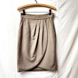 ECCOCI Womens Sweetheart Wrap Bottom Front Pleats Wool/Cashmere Skirt Tan SZ 2